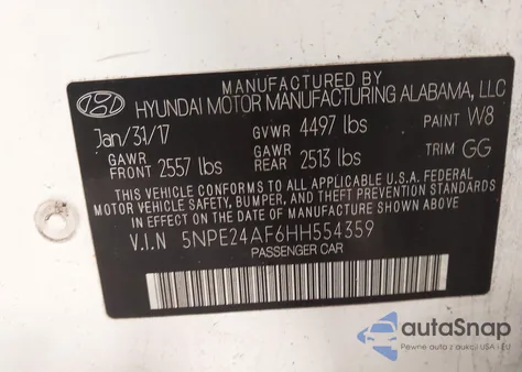 2017 Hyundai Sonata Se из США, поврежденный, VIN 5NPE24AF6HH554359